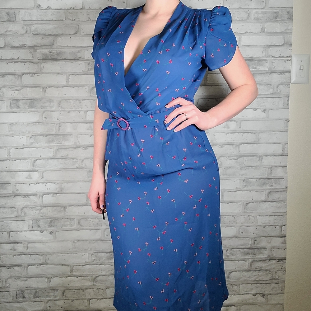 Vintage Jody California Blue Floral Shabbychic Dress